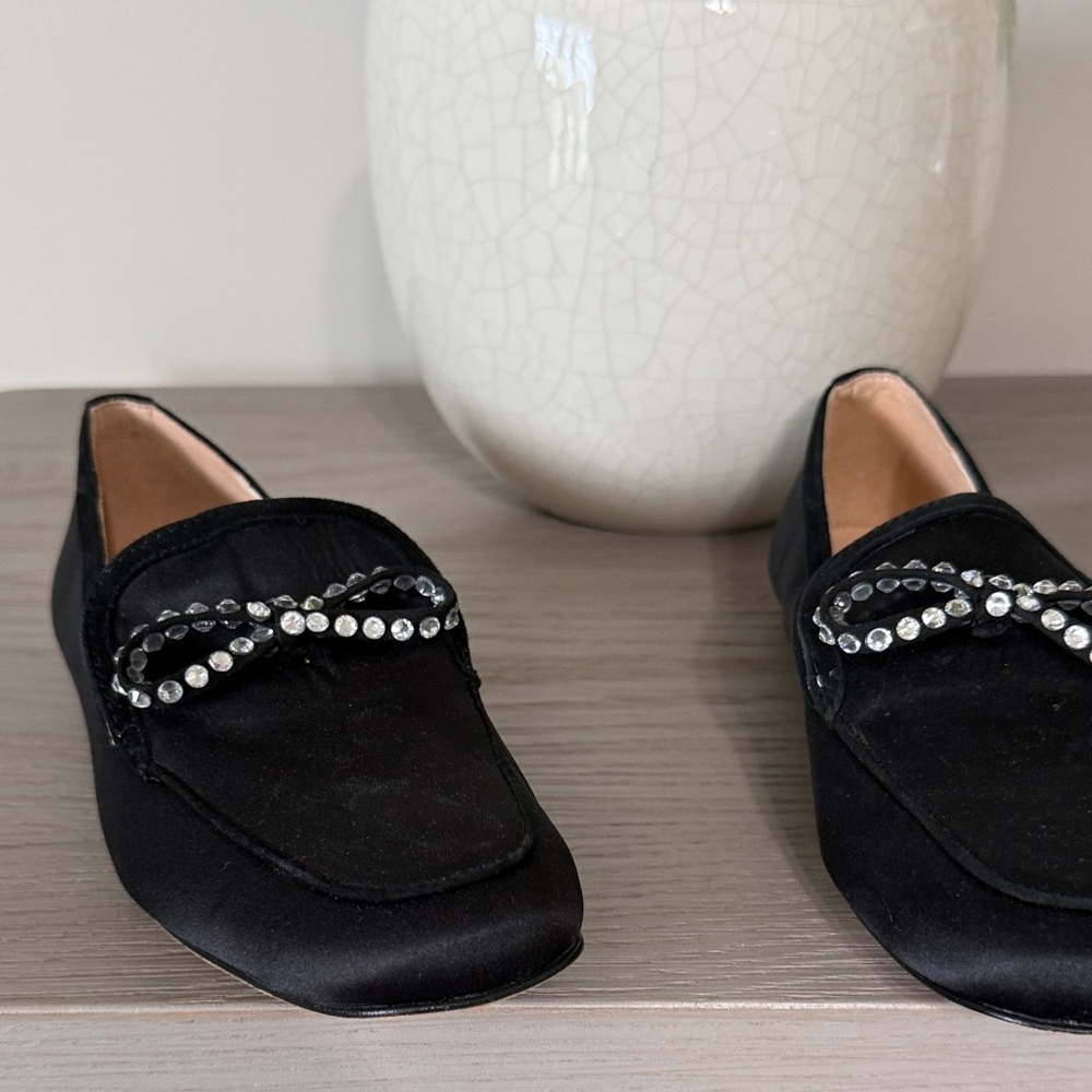 J. Crew Black Embellished Satin Loafers